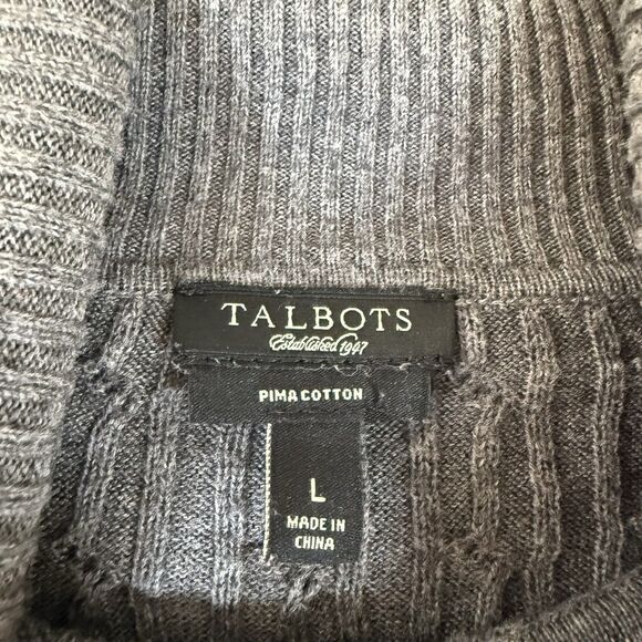 Talbots Sweater Women's Large Grey Turtleneck Cable Knit Pima Cotton - Picture 4 of 9